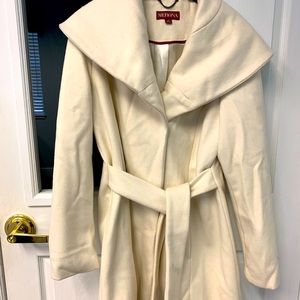 Wool trench coat with tie waist